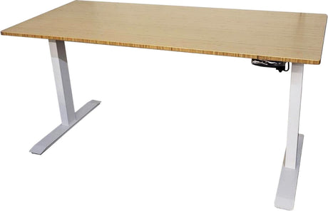 Electric (3 presets )Standing Desk 60" x 27" Natural Bamboo Top with Office logix (White Base) - Office Logix Shop