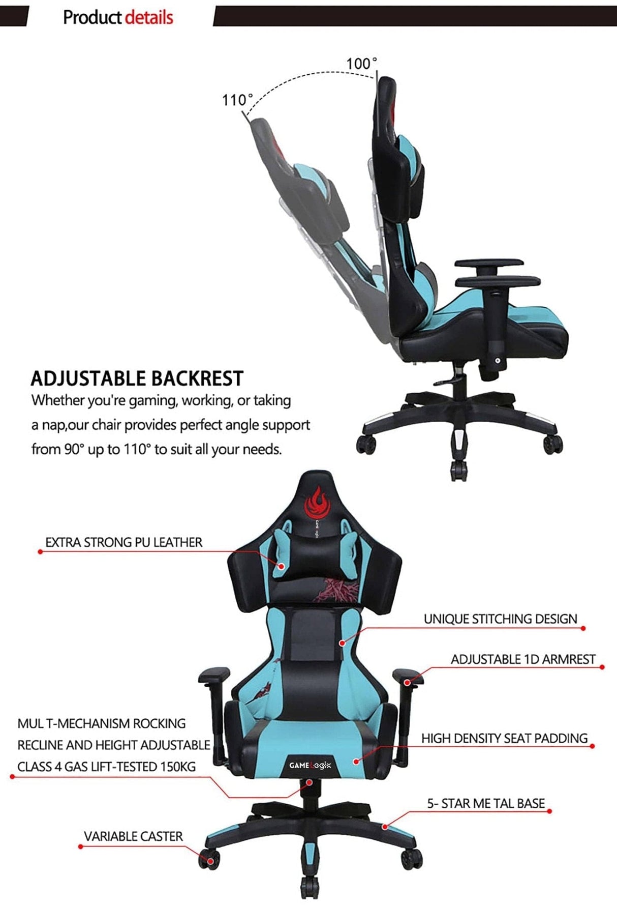 High Back Gaming Chair with Massage Lumbar - Office Logix Shop