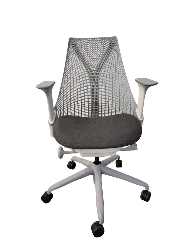 Office Logix Shop Office Chairs White with Gray Seat Highly Adjustable Herman Miller Sayl Chair- Renewed