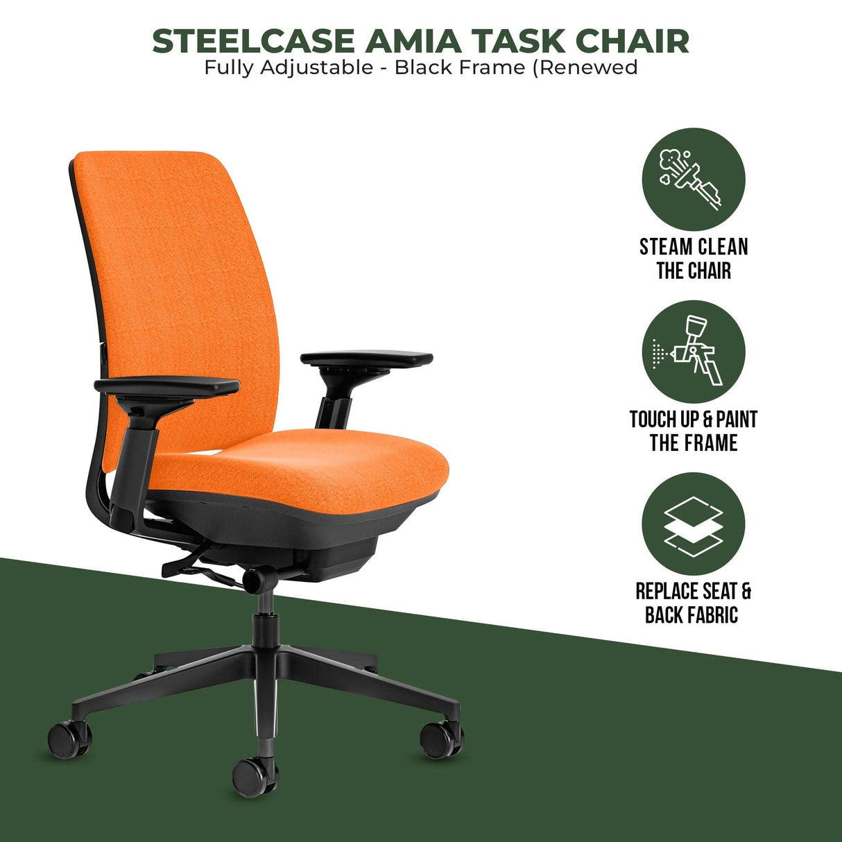 Steelcase Amia Task Chair - Fully Adjustable - Black Frame (Renewed) - Office Logix Shop