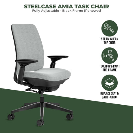 Office Logix Shop Office Task Chair Steelcase Amia Task Chair - Fully Adjustable - Black Frame (Renewed)