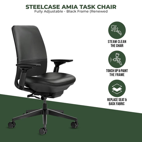 Office Logix Shop Office Task Chair Steelcase Amia Task Chair - Fully Adjustable - Black Frame (Renewed)