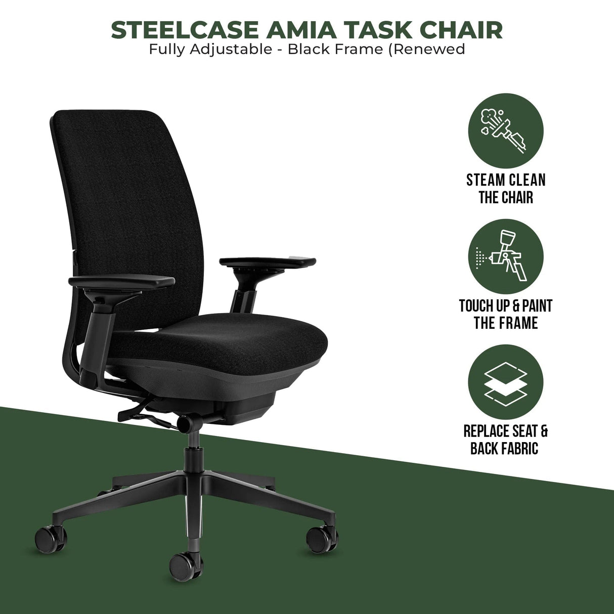 Office Logix Shop Office Task Chair Steelcase Amia Task Chair - Fully Adjustable - Black Frame (Renewed)