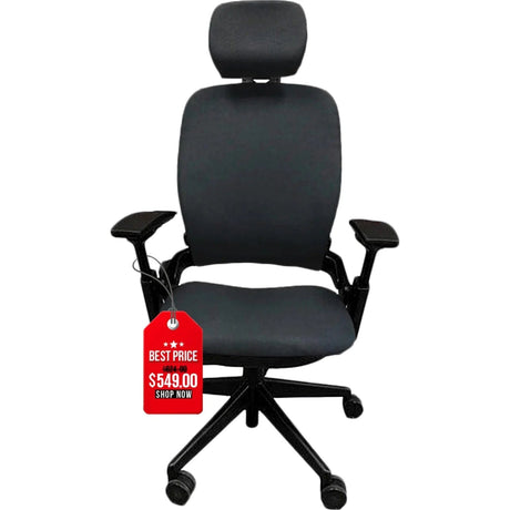 OfficeLogixShop Office Chairs Black Steelcase Leap V2 Chair with Headrest (Chair ships in 3 business days and the headrest on 30 Jan)