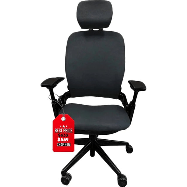 OfficeLogixShop Office Chairs Black Steelcase Leap V2 Chair with Headrest Saving Bundle