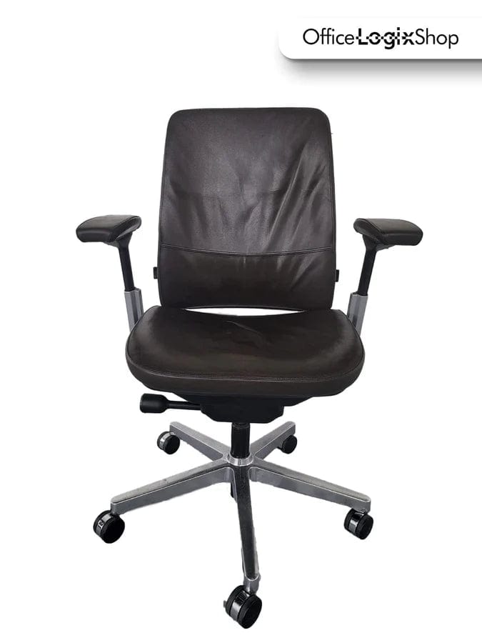 Steelcase Amia Brown Leather - Platinum Frame (Used) - Office Logix Shop