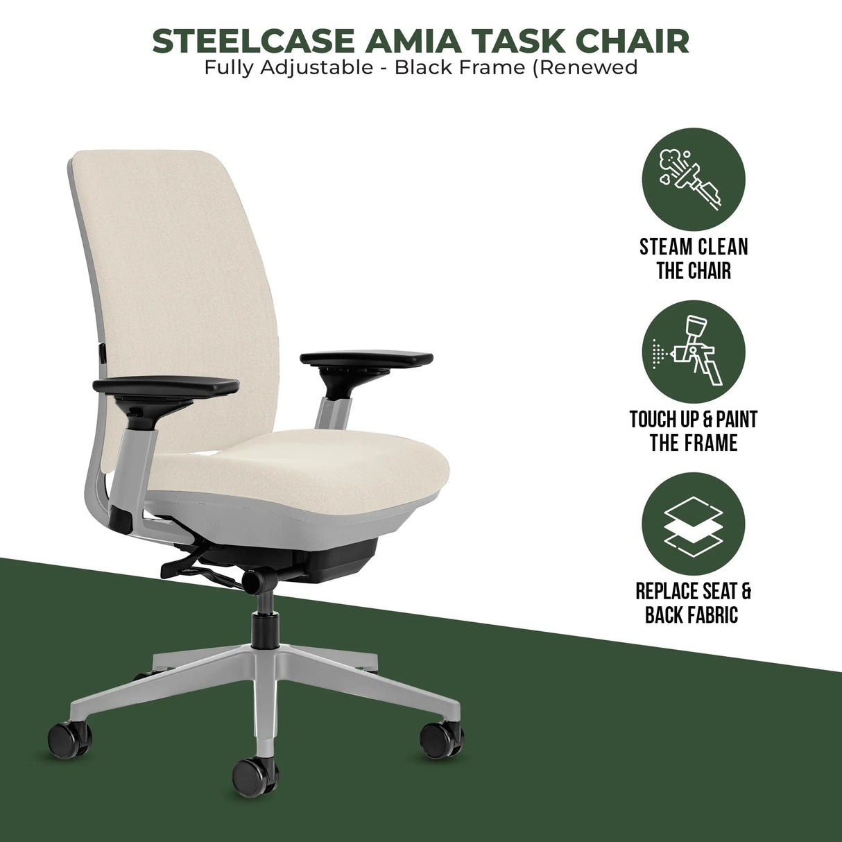 Steelcase Amia Task Chair - Fully Adjustable - Platinum Frame (Renewed) - Office Logix Shop