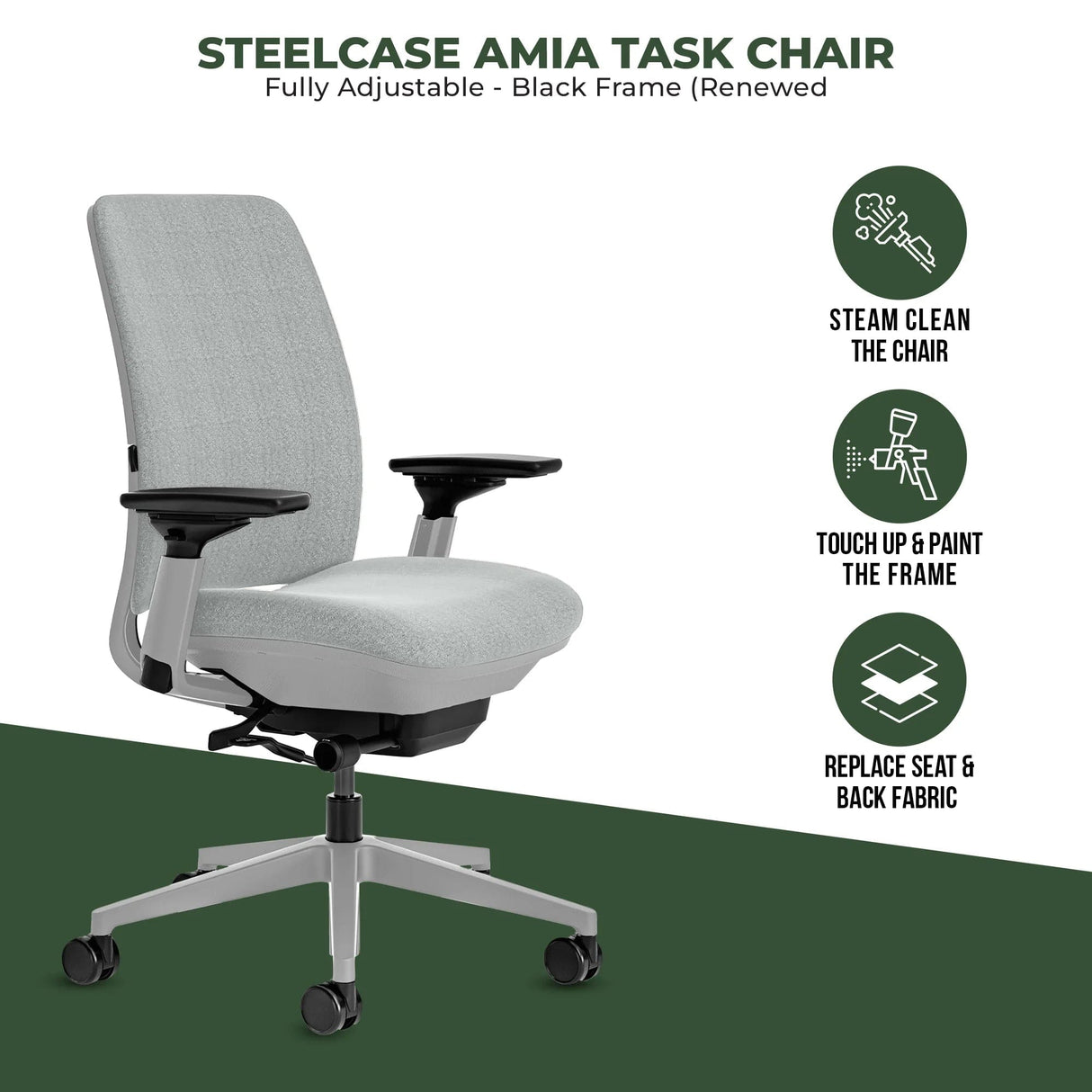 Steelcase Amia Task Chair - Fully Adjustable - Platinum Frame (Renewed) - Office Logix Shop