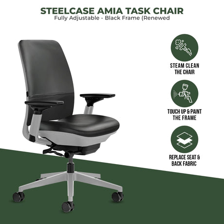 Steelcase Amia Task Chair - Fully Adjustable - Platinum Frame (Renewed) - Office Logix Shop