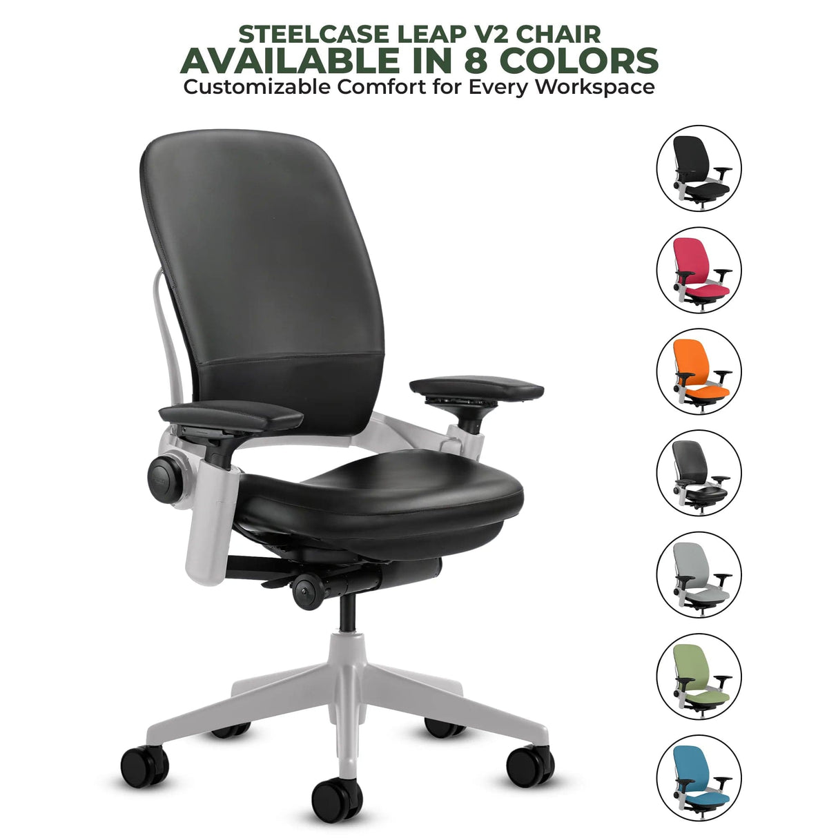 Steelcase Office Chairs Black Leather Steelcase Leap V2 Chair with Platinum Base and Frame - Fully Loaded (Rеnеwеd)