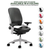 Steelcase Office Chairs Black Leather Steelcase Leap V2 Chair with Platinum Base and Frame - Fully Loaded (Rеnеwеd)