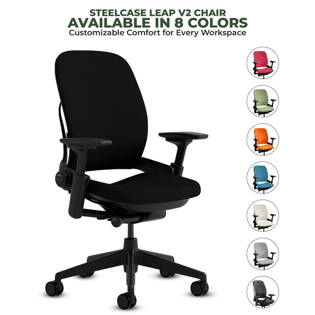 Steelcase Office Chairs Black Steelcase Leap V2 Chair with Black Base and Frame - Fully Loaded (Rеnеwеd)