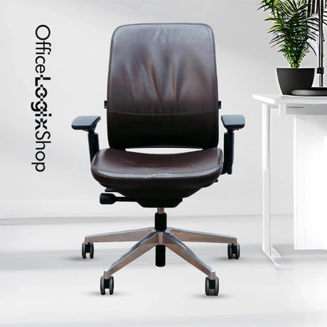 Steelcase Office Chairs Steelcase Amia Brown Leather - Platinum Frame (Fully Renewed)