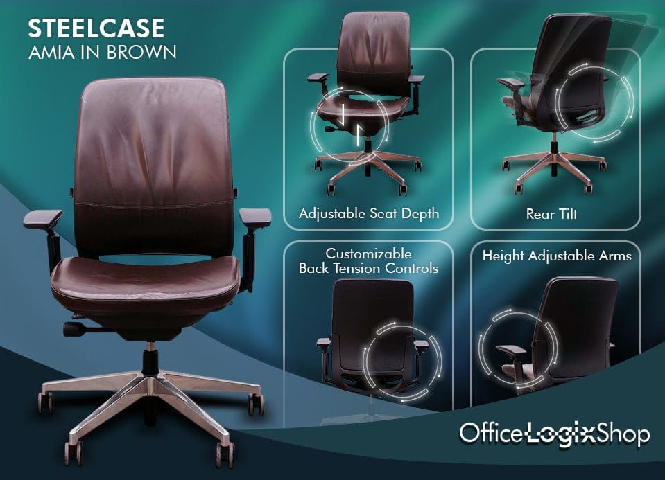 Steelcase Office Chairs Steelcase Amia Brown Leather - Platinum Frame (Fully Renewed)