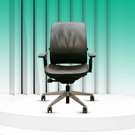 Steelcase Office Chairs Steelcase Amia Brown Leather - Platinum Frame (Fully Renewed)