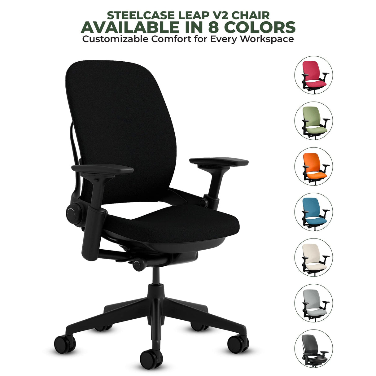 Steelcase Leap V2 Chair with Black Base and Frame - Fully Loaded (Rеnеwеd) - Office Logix Shop