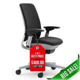 Steelcase Office Task Chair Black Fabric- Titanium Frame Steelcase Amia Task Chair - Fully Adjustable -  (Renewed)