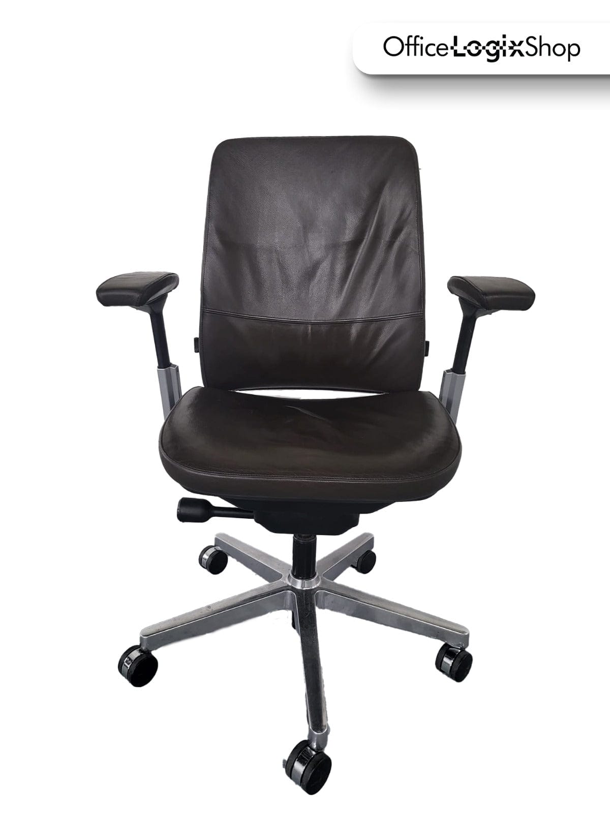 Steelcase Office Task Chair Brown Leather-Titanium Frame Steelcase Amia Task Chair - Fully Adjustable -  (Renewed)