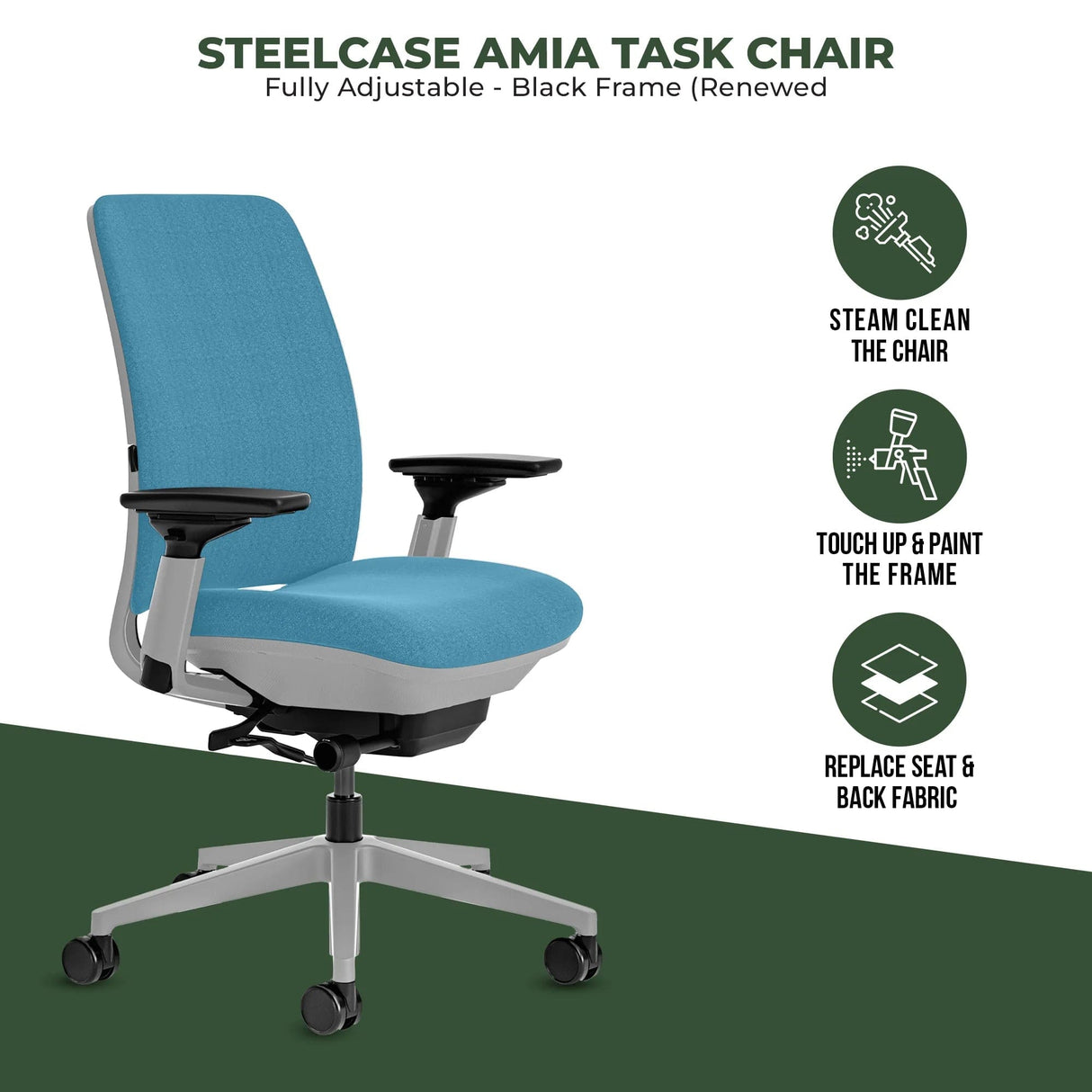 Steelcase Amia Task Chair - Fully Adjustable - Platinum Frame (Renewed) - Office Logix Shop