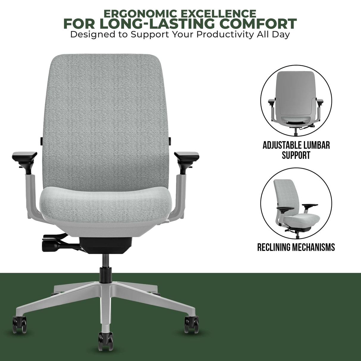 Steelcase Office Task Chair Steelcase Amia Task Chair - Fully Adjustable - Platinum Frame  (Renewed)