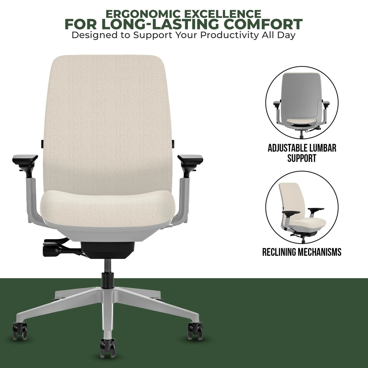 Steelcase Office Task Chair Steelcase Amia Task Chair - Fully Adjustable - Platinum Frame  (Renewed)