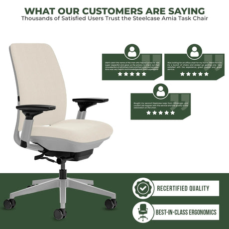 Steelcase Office Task Chair Steelcase Amia Task Chair - Fully Adjustable - Platinum Frame  (Renewed)