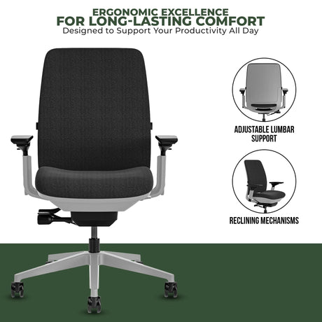 Steelcase Office Task Chair Steelcase Amia Task Chair - Fully Adjustable - Platinum Frame  (Renewed)