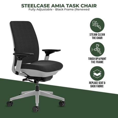 Steelcase Office Task Chair Steelcase Amia Task Chair - Fully Adjustable - Platinum Frame  (Renewed)