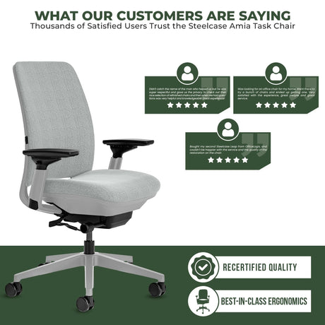 Steelcase Office Task Chair Steelcase Amia Task Chair - Fully Adjustable - Platinum Frame  (Renewed)